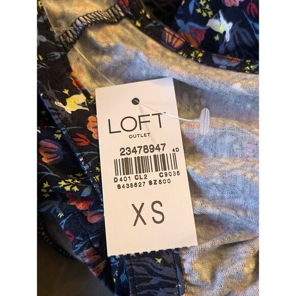 Loft Womens Blouse Sz XS Floral Trim Popover Mid Button Sleeveless Botanical - Picture 9 of 13